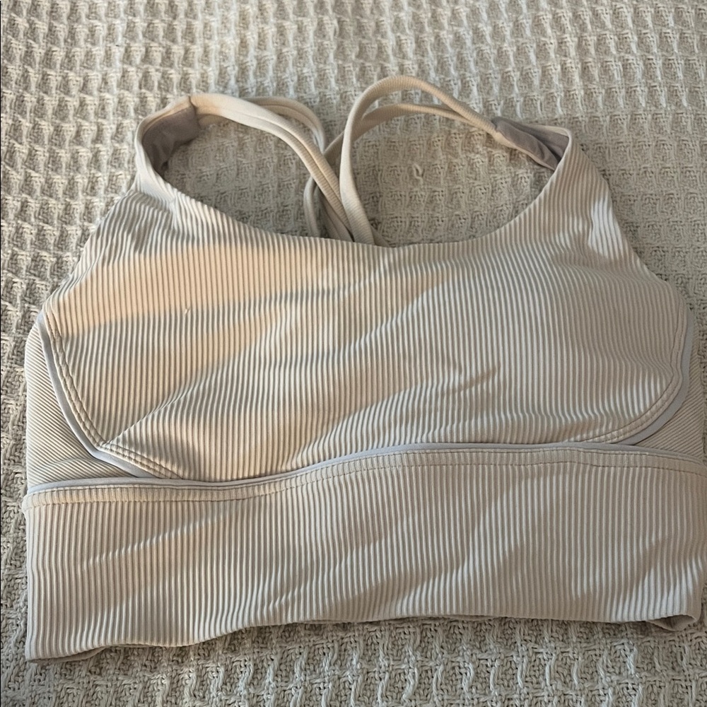 Women's Cream Ribbed Sports Bra